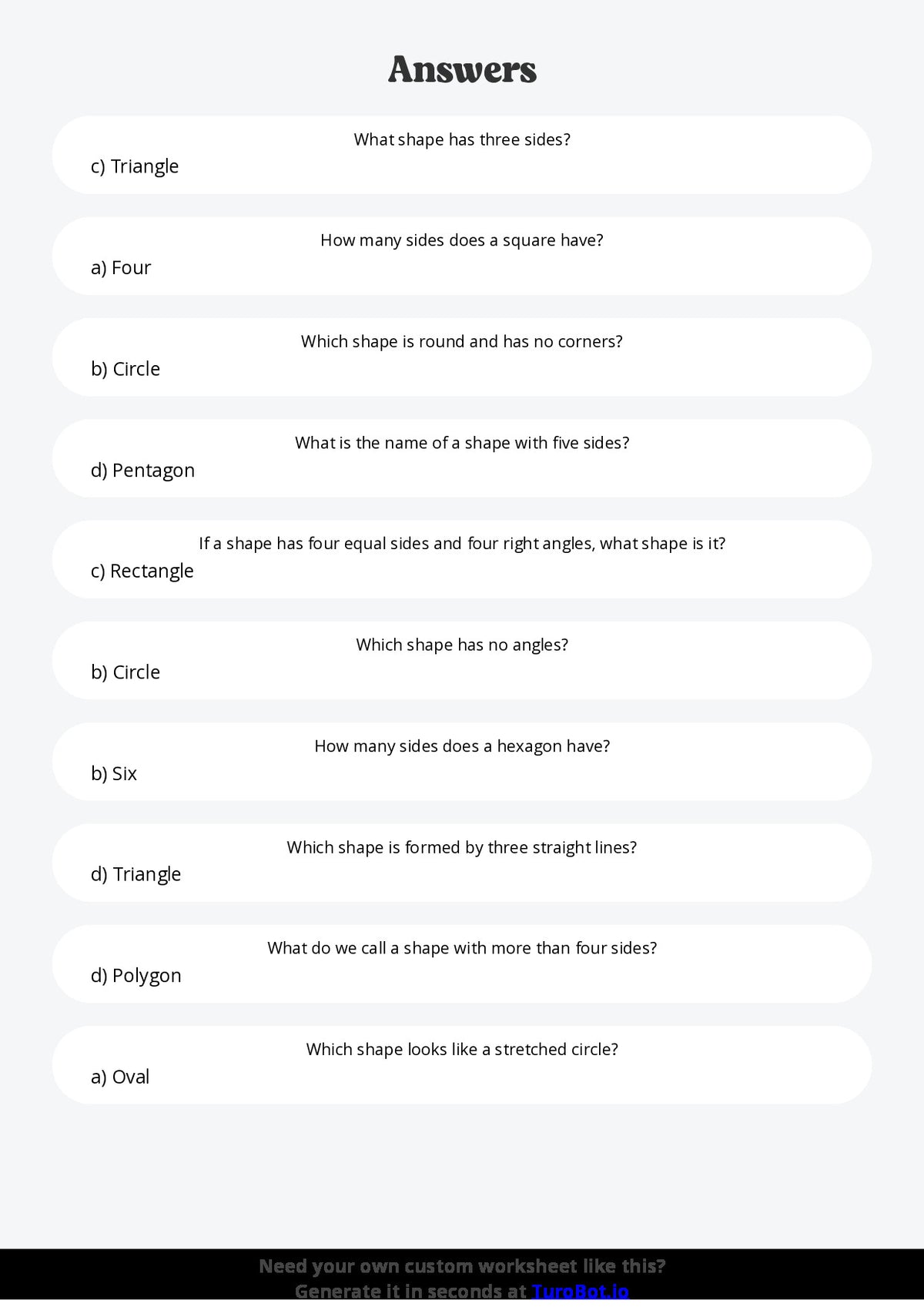 Free Worksheet - Year 4 Mathematics Geometry and Shapes Multiple Choice