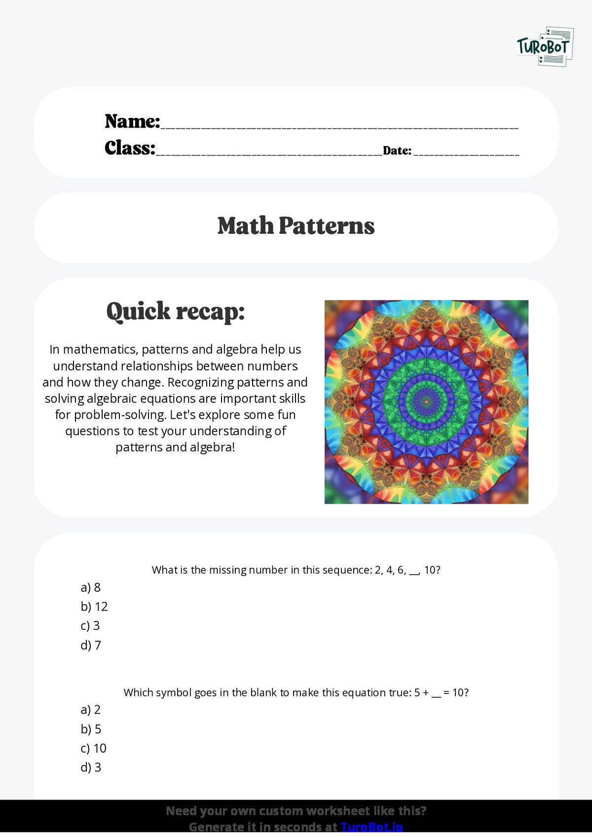 Free Worksheet - Year 4 Mathematics Patterns and Algebra Multiple Choice