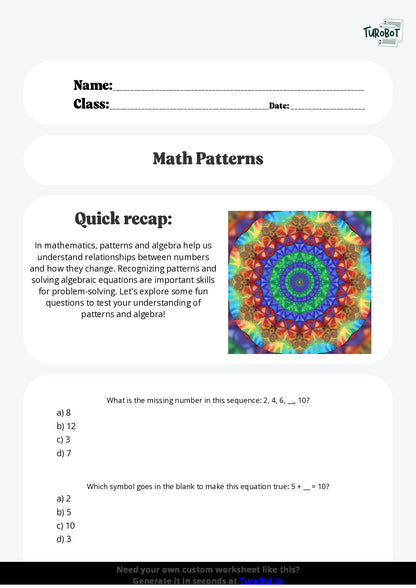 Free Worksheet - Year 4 Mathematics Patterns and Algebra Multiple Choice