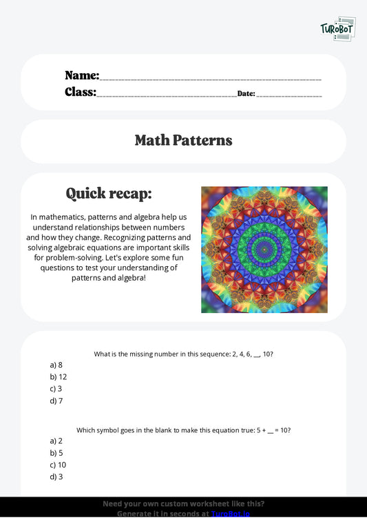 Free Worksheet - Year 4 Mathematics Patterns and Algebra Multiple Choice