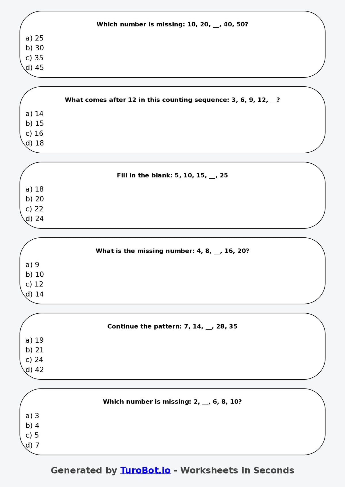 Year 3 Maths Multiple Choice Worksheet – Skip Counting Patterns