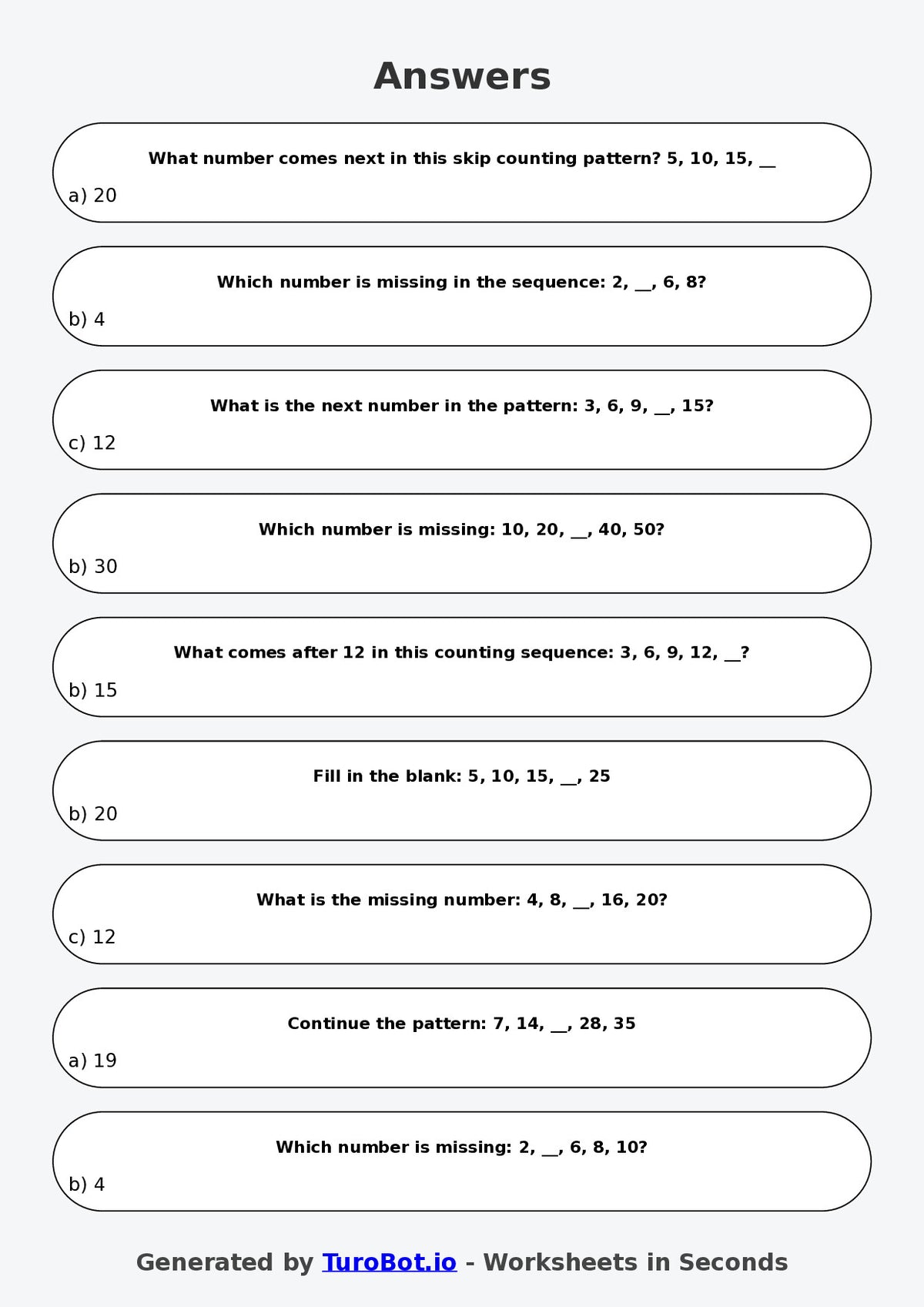 Year 3 Maths Multiple Choice Worksheet – Skip Counting Patterns