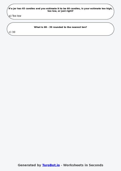 Year 4 Maths Multiple Choice Worksheet – Estimating Answers Reasonably