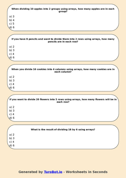 Year 4 Maths Multiple Choice Worksheet – Introduction to Division Using Arrays