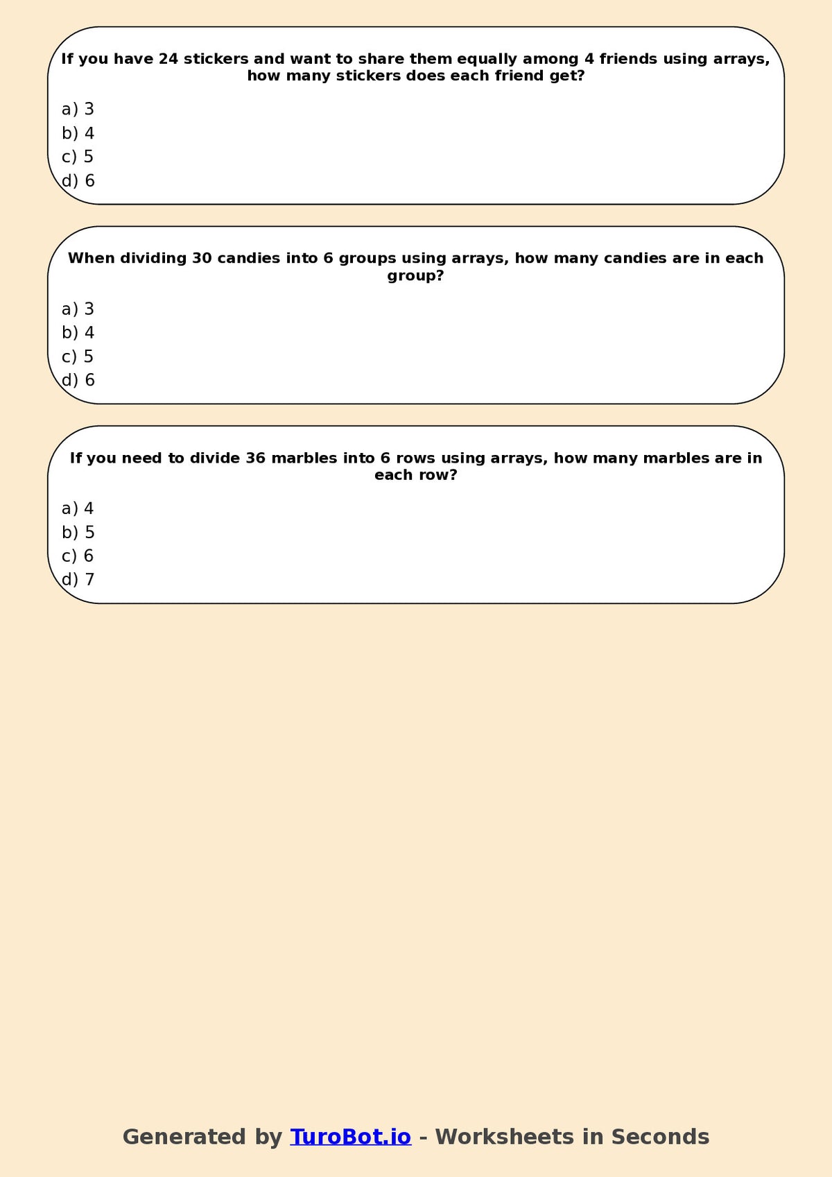 Year 4 Maths Multiple Choice Worksheet – Introduction to Division Using Arrays
