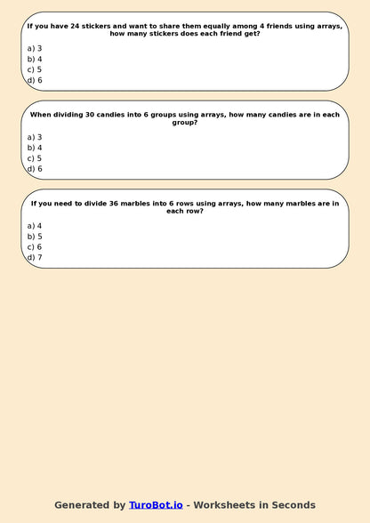 Year 4 Maths Multiple Choice Worksheet – Introduction to Division Using Arrays
