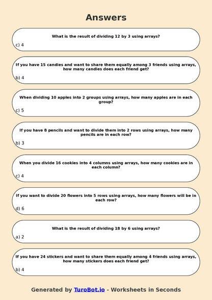 Year 4 Maths Multiple Choice Worksheet – Introduction to Division Using Arrays