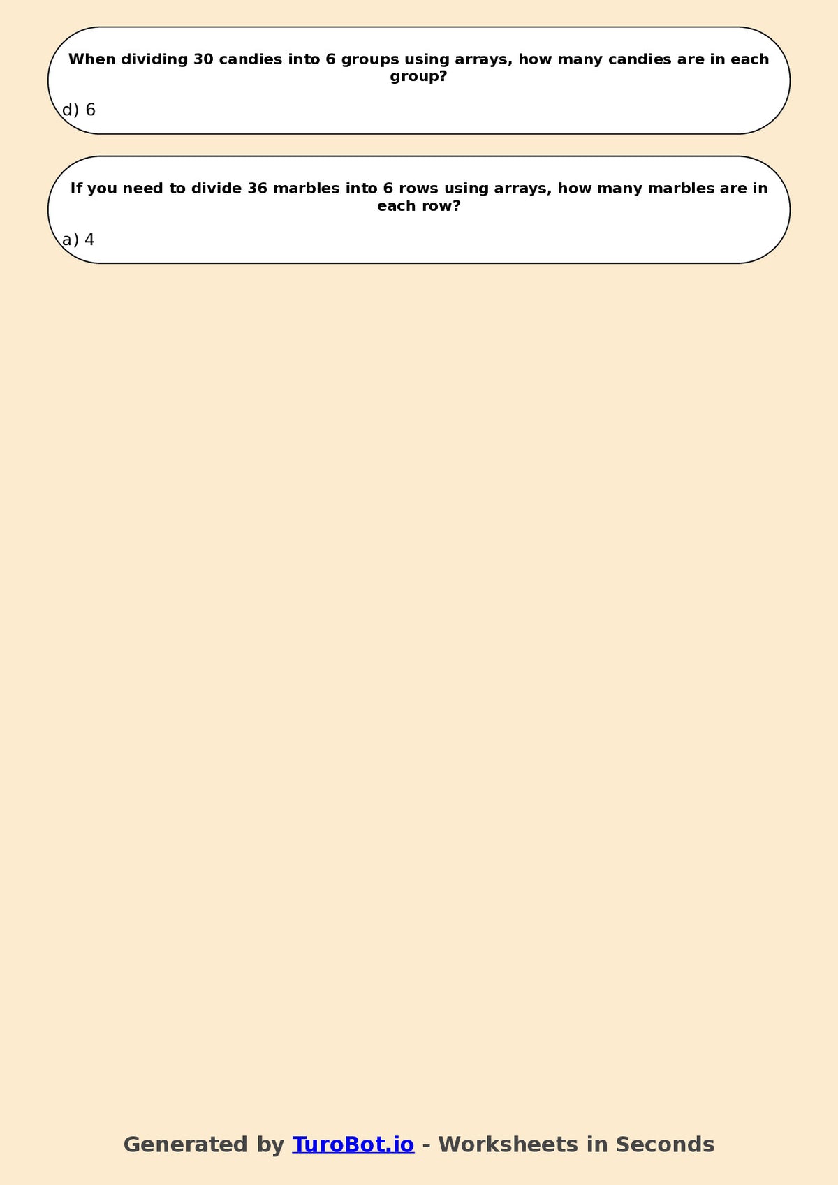 Year 4 Maths Multiple Choice Worksheet – Introduction to Division Using Arrays