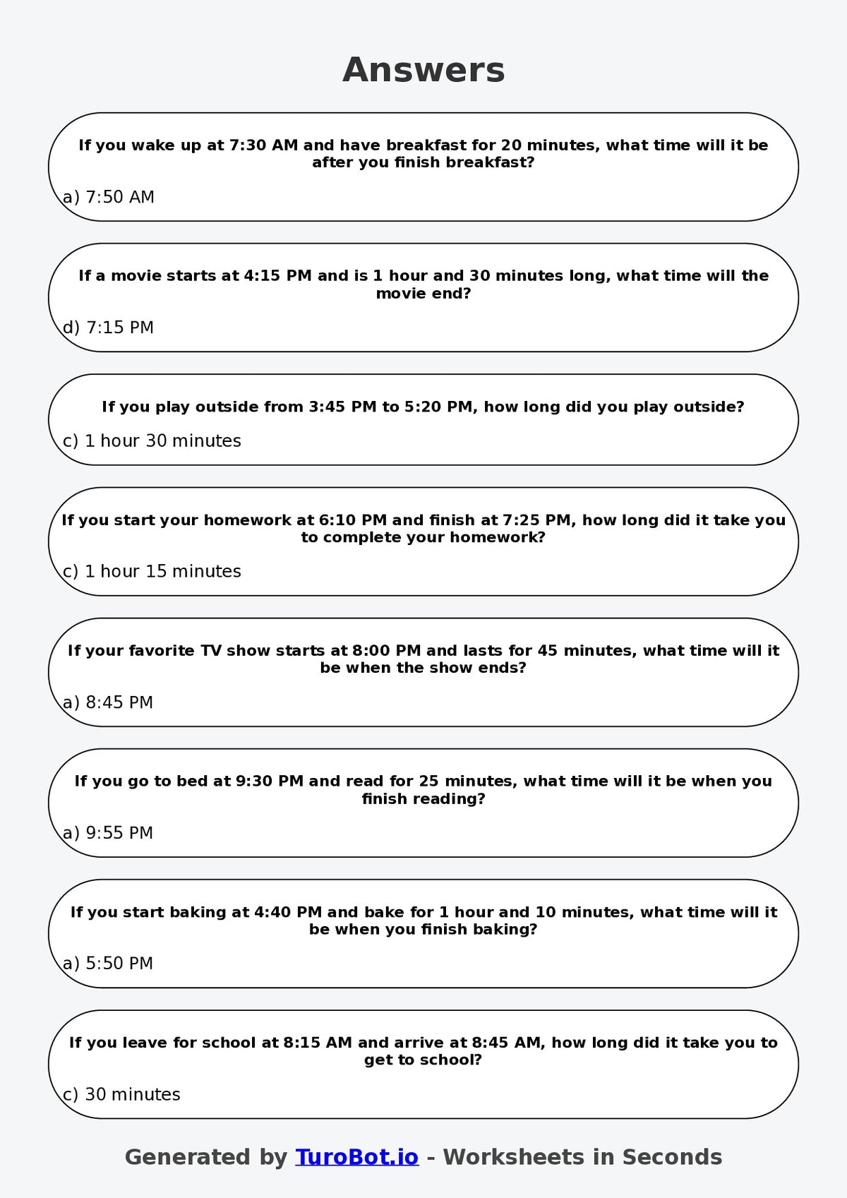 Year 4 Maths Multiple Choice Worksheet – Time Duration Problems