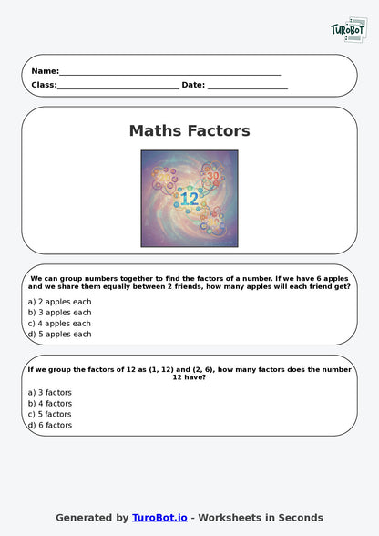 Year 5 Maths Multiple Choice Worksheet – Factors as Groups