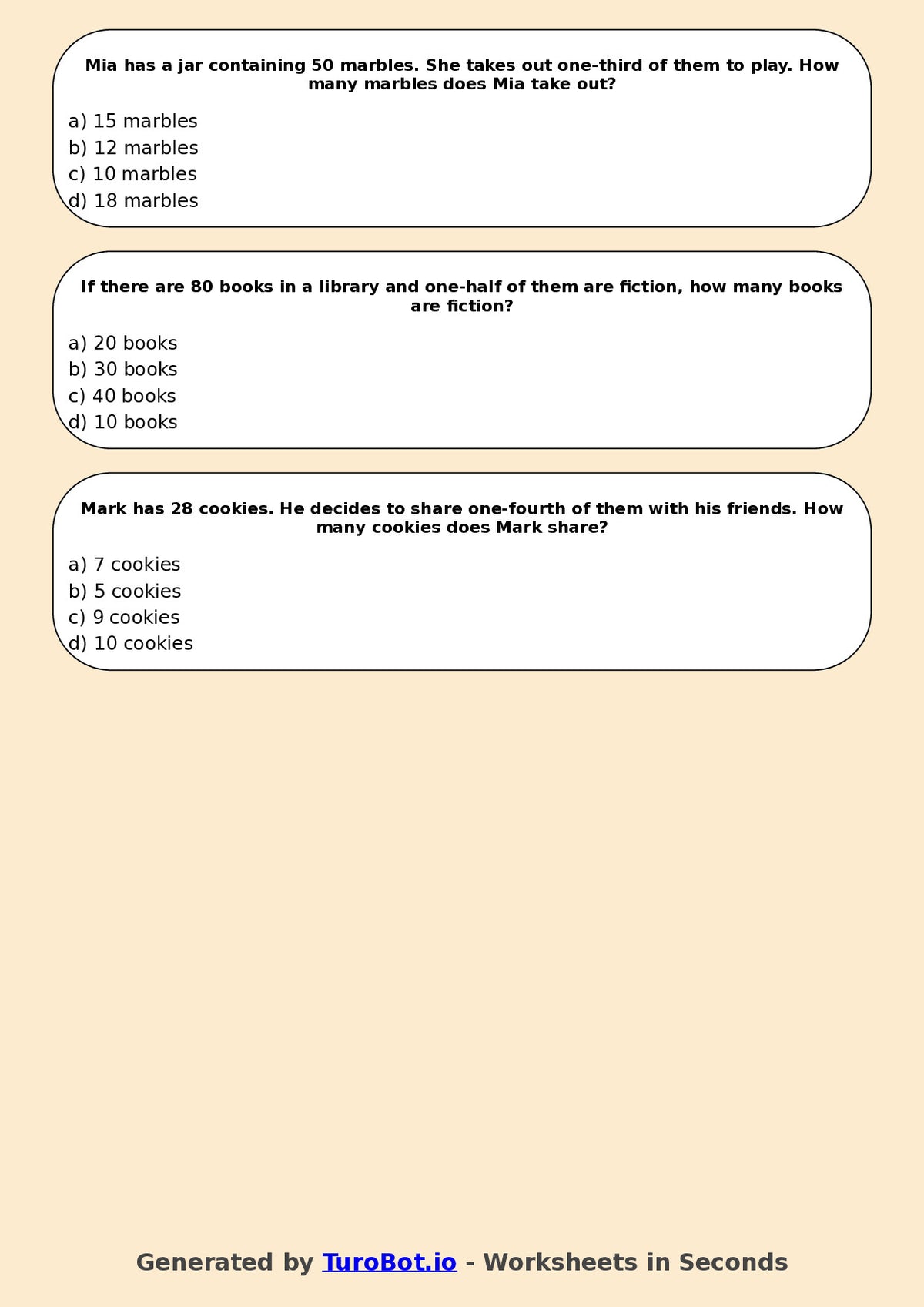 Year 5 Maths Multiple Choice Worksheet – Fractions of Quantities