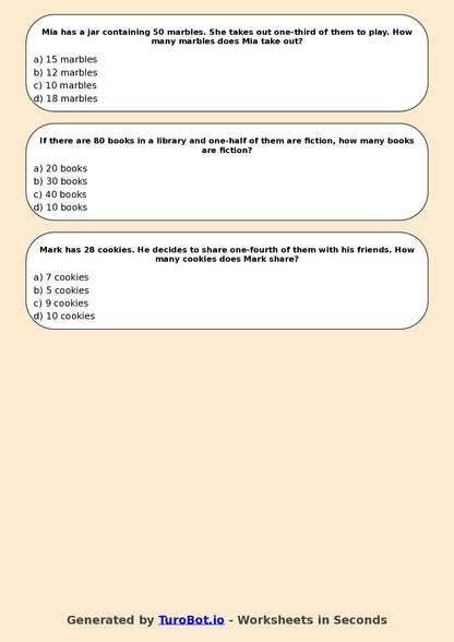 Year 5 Maths Multiple Choice Worksheet – Fractions of Quantities