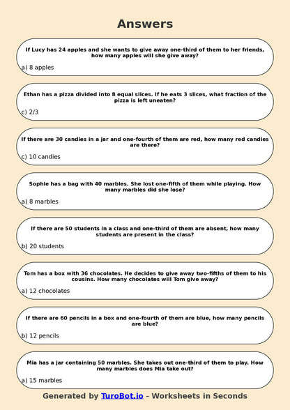 Year 5 Maths Multiple Choice Worksheet – Fractions of Quantities