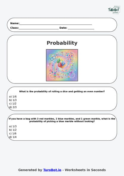Year 6 Maths Multiple Choice Worksheet – Probability Language and Events