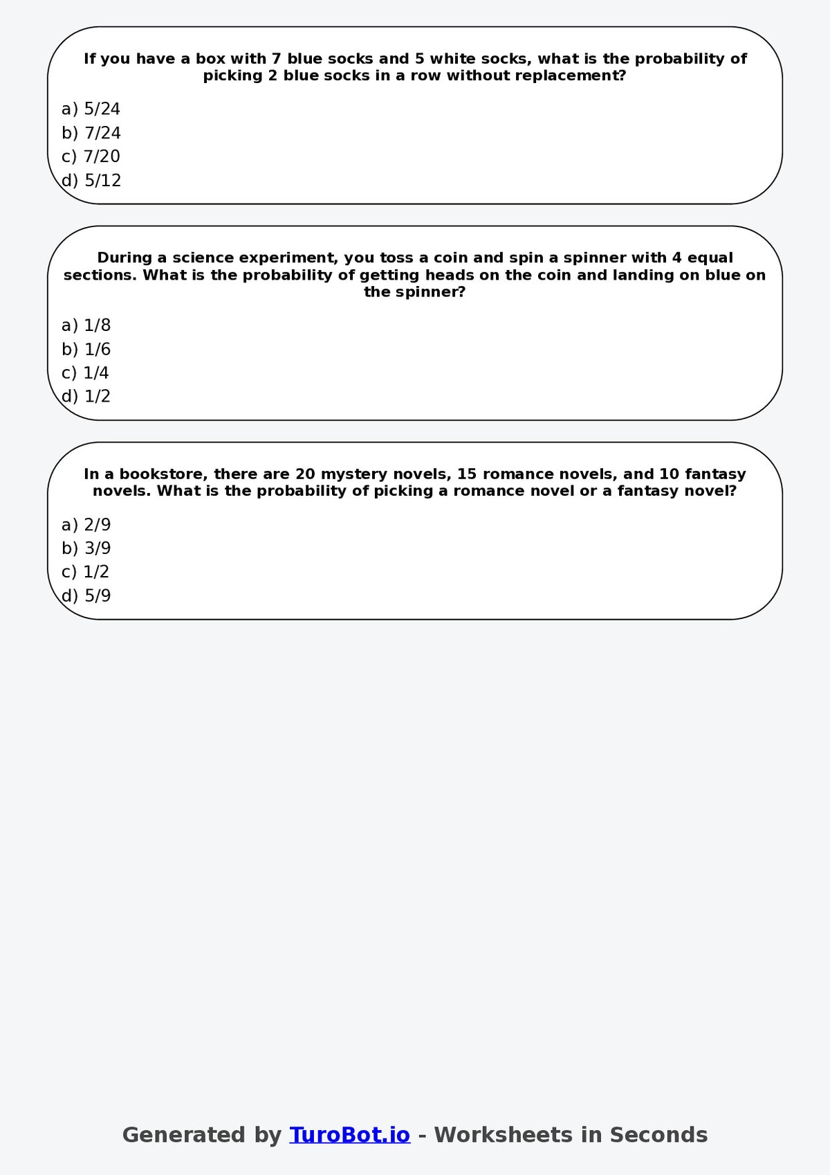 Year 6 Maths Multiple Choice Worksheet – Probability Language and Events