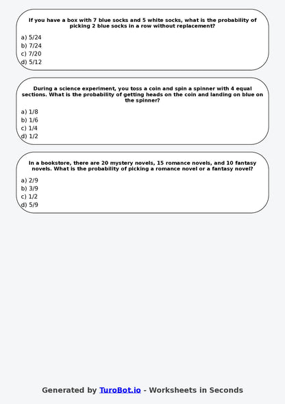 Year 6 Maths Multiple Choice Worksheet – Probability Language and Events