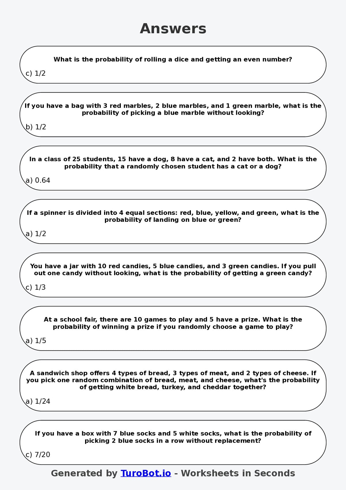 Year 6 Maths Multiple Choice Worksheet – Probability Language and Events