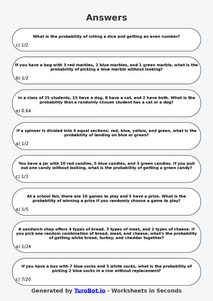 Year 6 Maths Multiple Choice Worksheet – Probability Language and Events