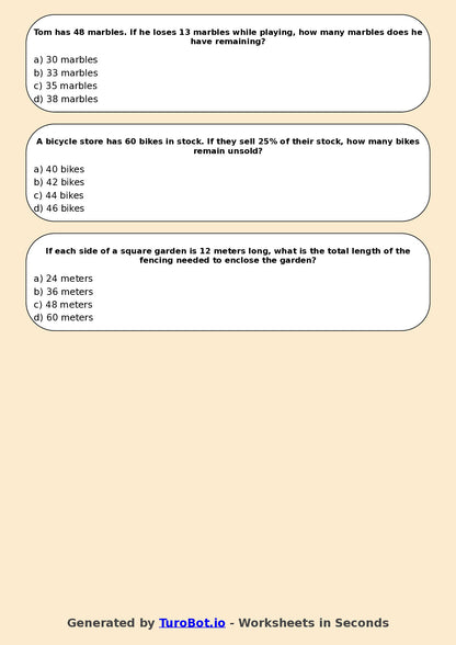 Year 7 Maths Multiple Choice Worksheet – Integer Operations Using Context