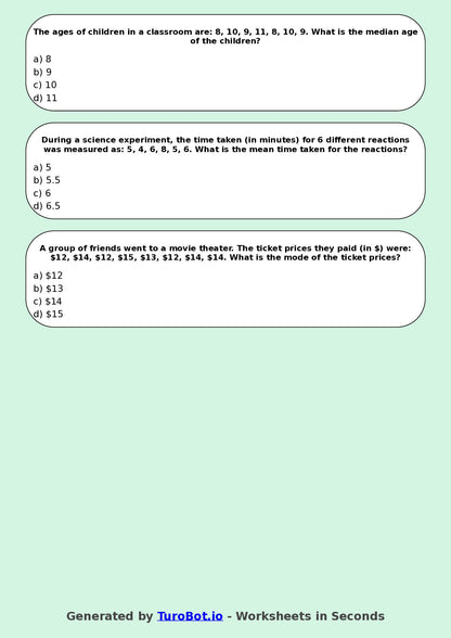 Year 8 Maths Multiple Choice Worksheet – Mean Median and Mode in Context