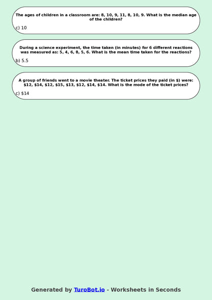 Year 8 Maths Multiple Choice Worksheet – Mean Median and Mode in Context