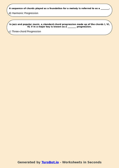 Year 10 Music Multiple Choice Worksheet – Harmony and Chords Basics