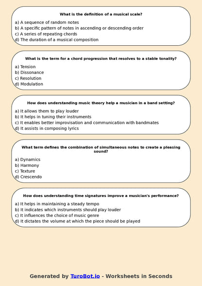 Year 11 Music Multiple Choice Worksheet – Music Theory Fundamentals