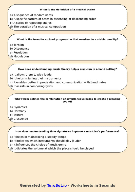 Year 11 Music Multiple Choice Worksheet – Music Theory Fundamentals