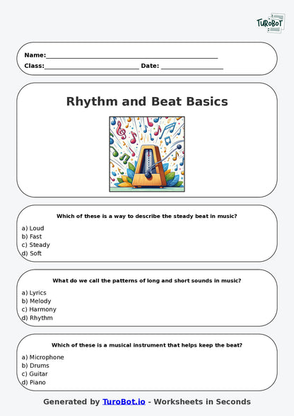 Year 4 Music Multiple Choice Worksheet – Rhythm and Beat Basics