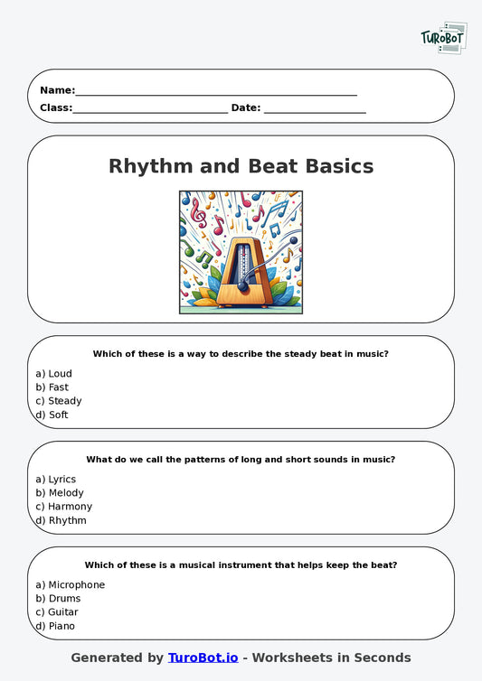 Year 4 Music Multiple Choice Worksheet – Rhythm and Beat Basics