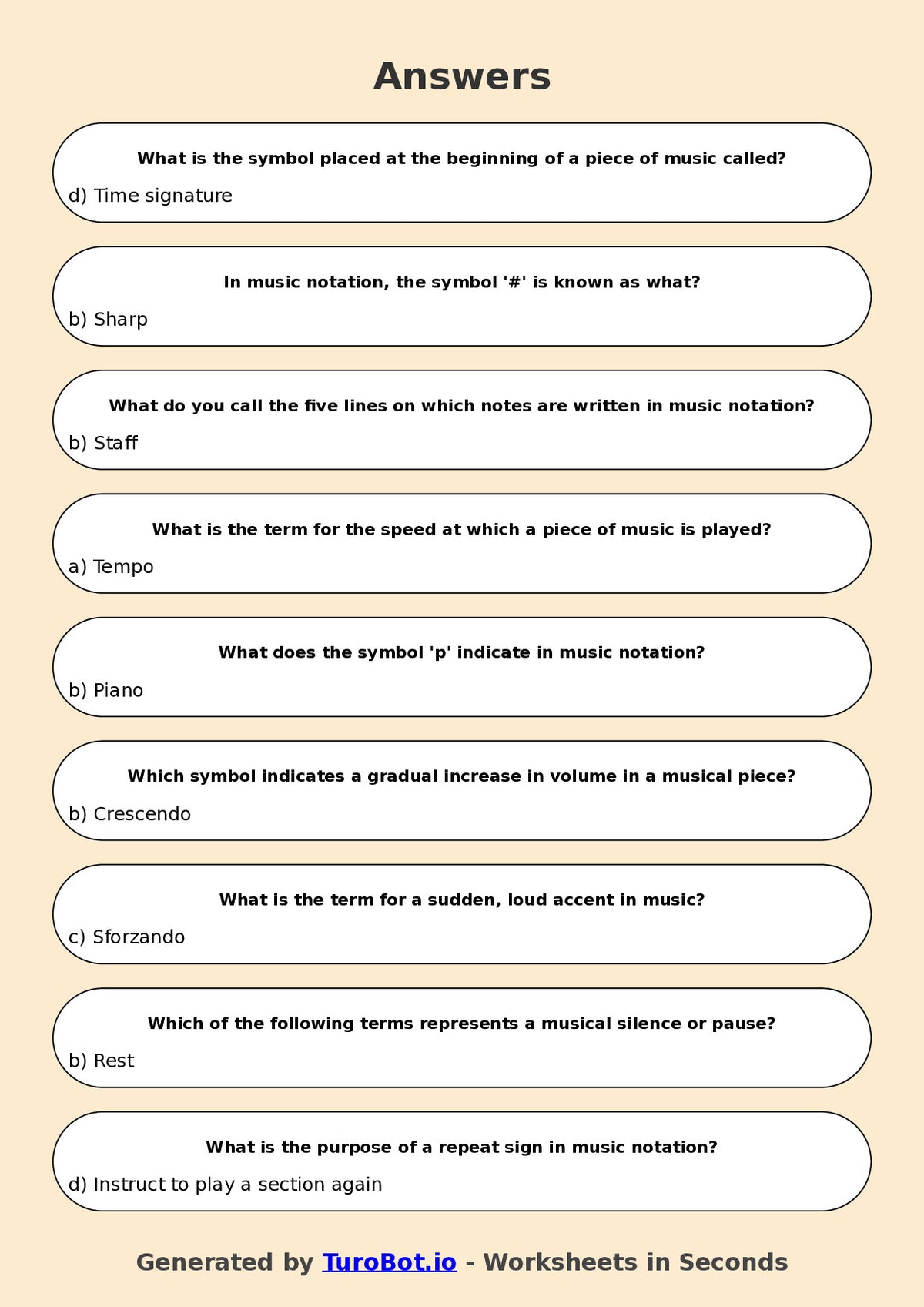 Year 6 Music Multiple Choice Worksheet – Reading Simple Music Notation