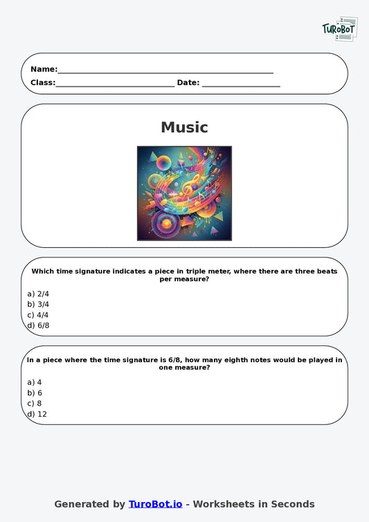 Year 7 Music Multiple Choice Worksheet – Rhythm Duration and Time Signatures