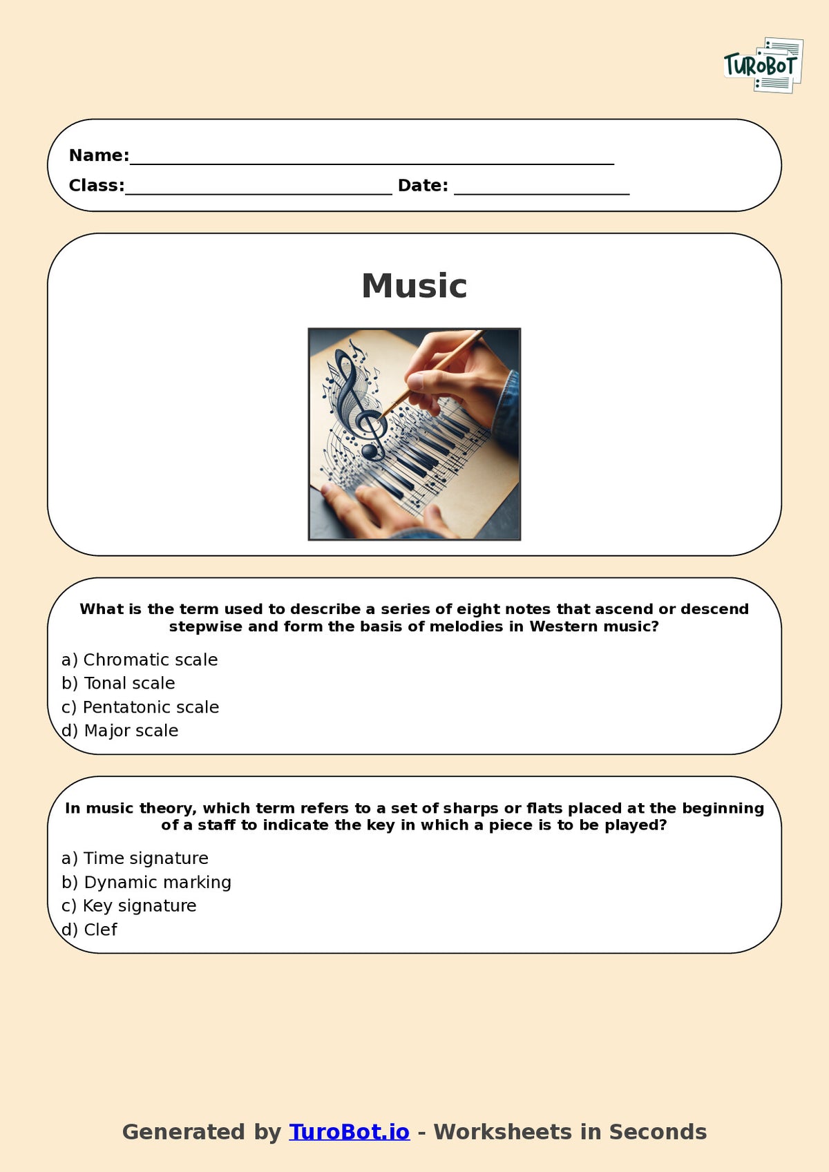 Year 9 Music Multiple Choice Worksheet – Scales and Key Signatures