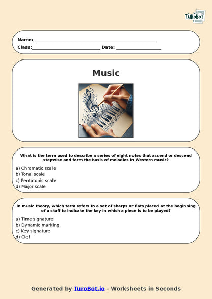 Year 9 Music Multiple Choice Worksheet – Scales and Key Signatures