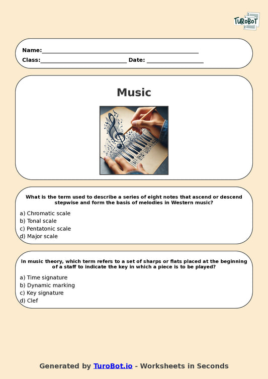 Year 9 Music Multiple Choice Worksheet – Scales and Key Signatures
