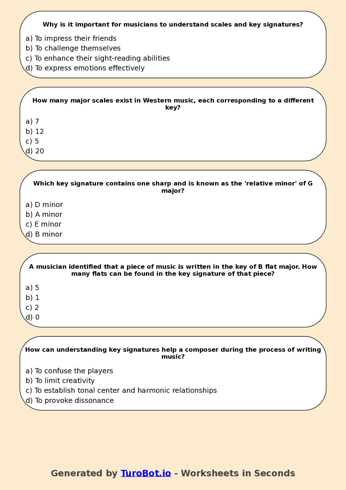 Year 9 Music Multiple Choice Worksheet – Scales and Key Signatures