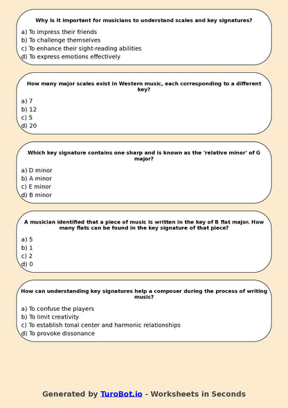 Year 9 Music Multiple Choice Worksheet – Scales and Key Signatures