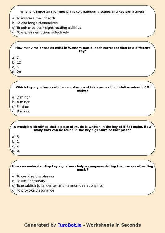 Year 9 Music Multiple Choice Worksheet – Scales and Key Signatures