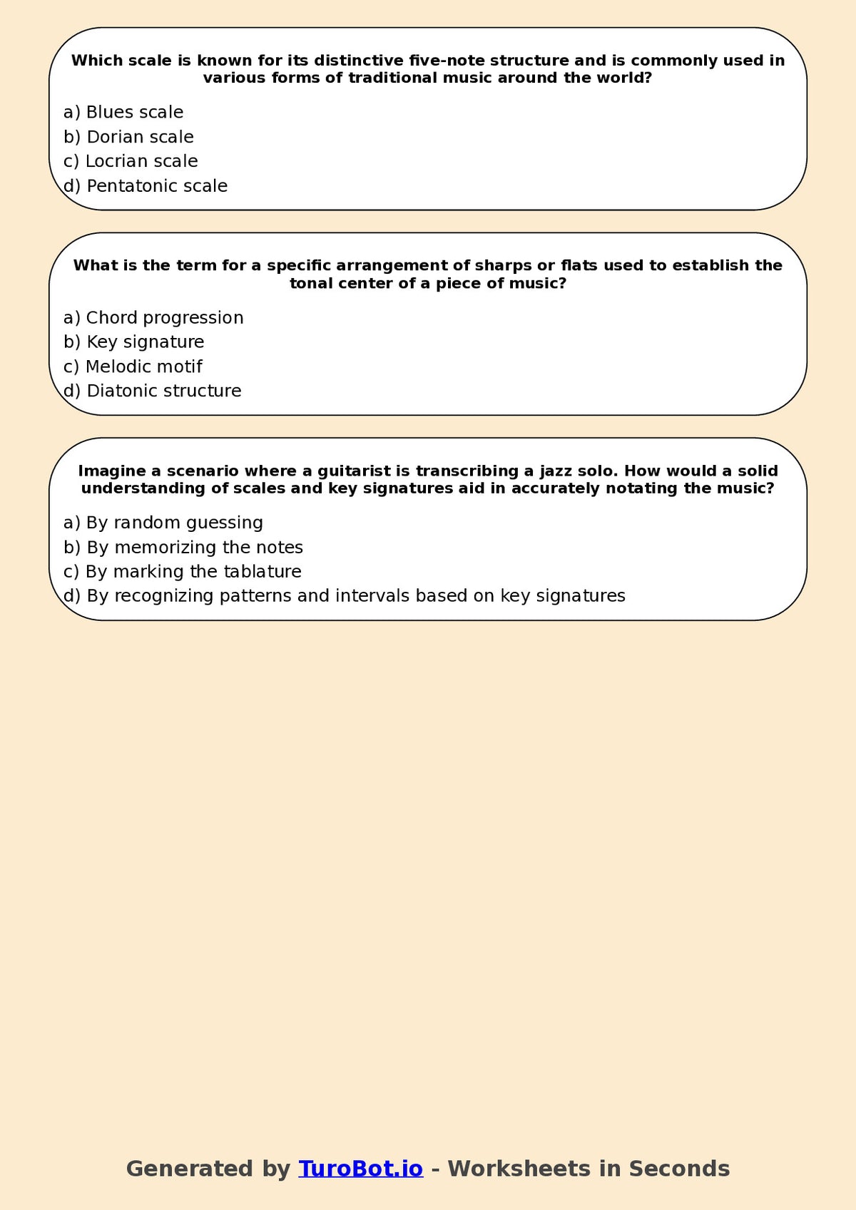 Year 9 Music Multiple Choice Worksheet – Scales and Key Signatures