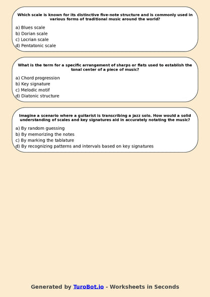 Year 9 Music Multiple Choice Worksheet – Scales and Key Signatures
