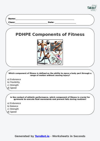 Year 8 PDHPE Multiple Choice Worksheet – Components of Fitness