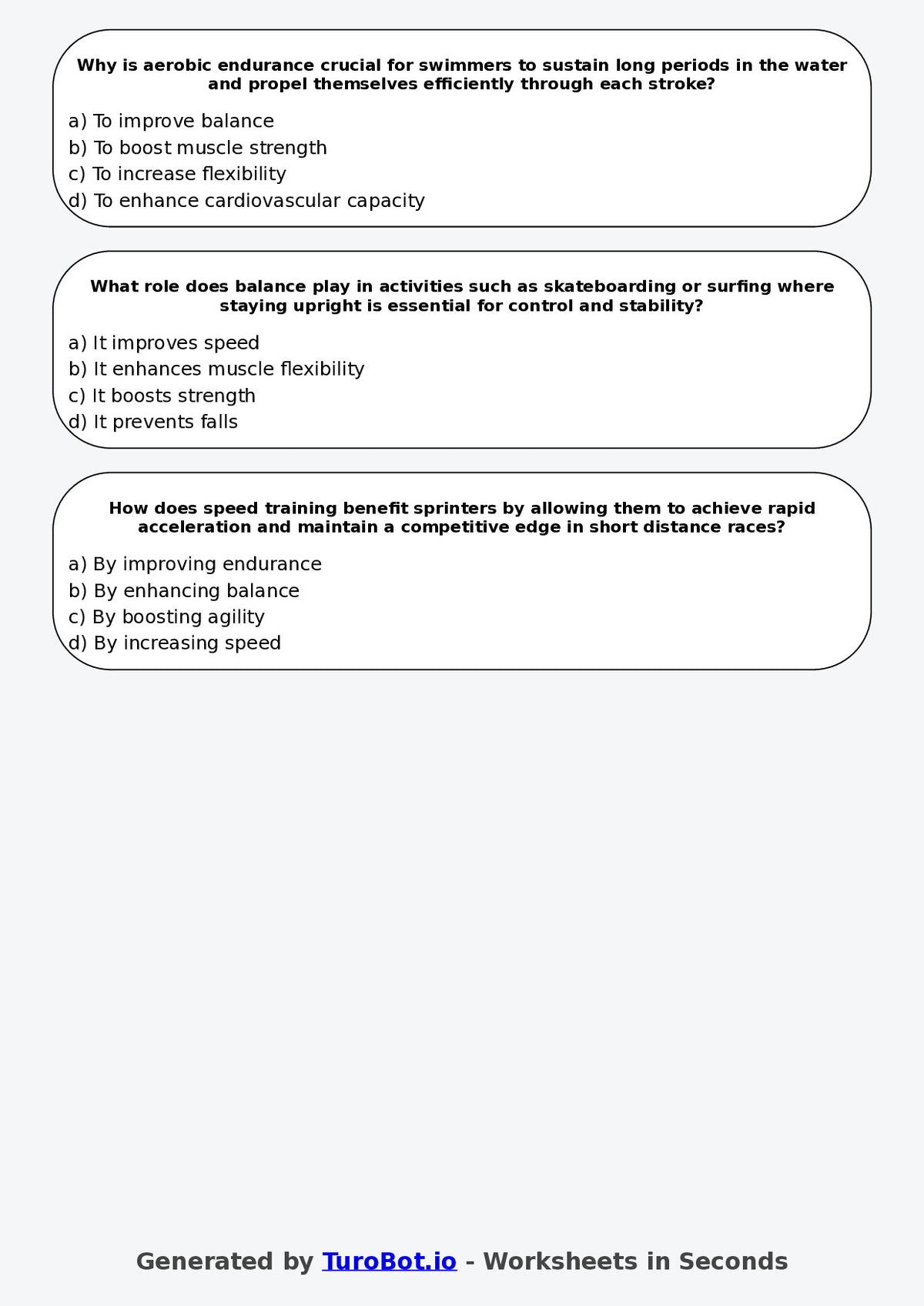 Year 8 PDHPE Multiple Choice Worksheet – Components of Fitness