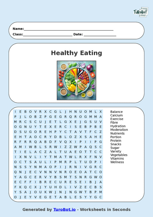 PDHPE - Year 4 - Find a Word - Healthy Eating – Free Find a Word Worksheet
