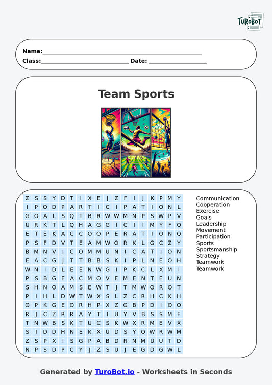 PDHPE - Year 4 - Find a Word - Team Sports – Free Find a Word Worksheet