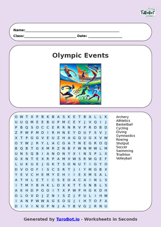 PDHPE - Year 6 - Find a Word - Olympic Events – Free Find a Word Worksheet