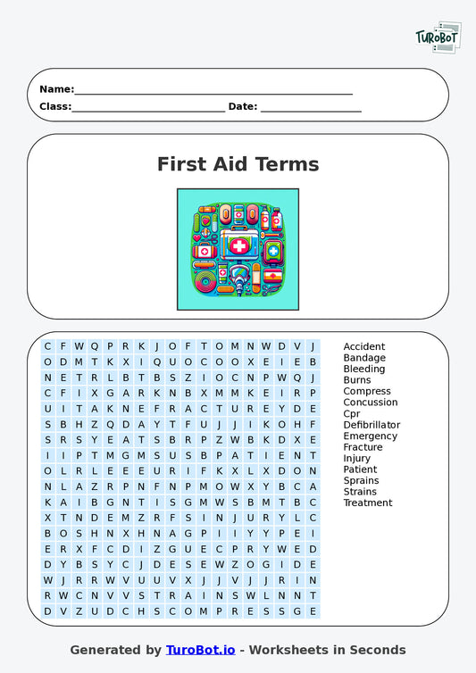 PDHPE - Year 7 - Find a Word - First Aid Terms – Free Find a Word Worksheet