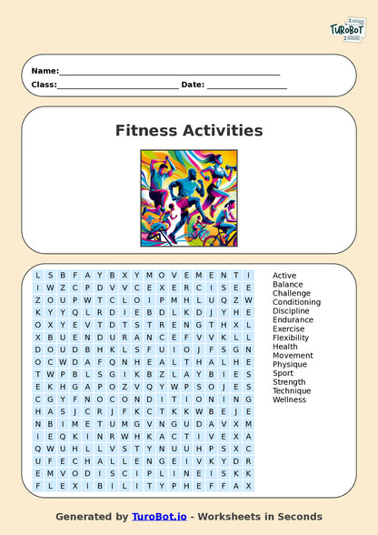 PDHPE - Year 7 - Find a Word - Fitness Activities – Free Find a Word Worksheet