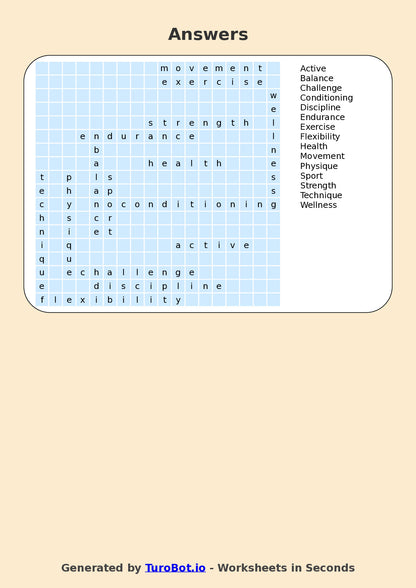 PDHPE - Year 7 - Find a Word - Fitness Activities – Free Find a Word Worksheet