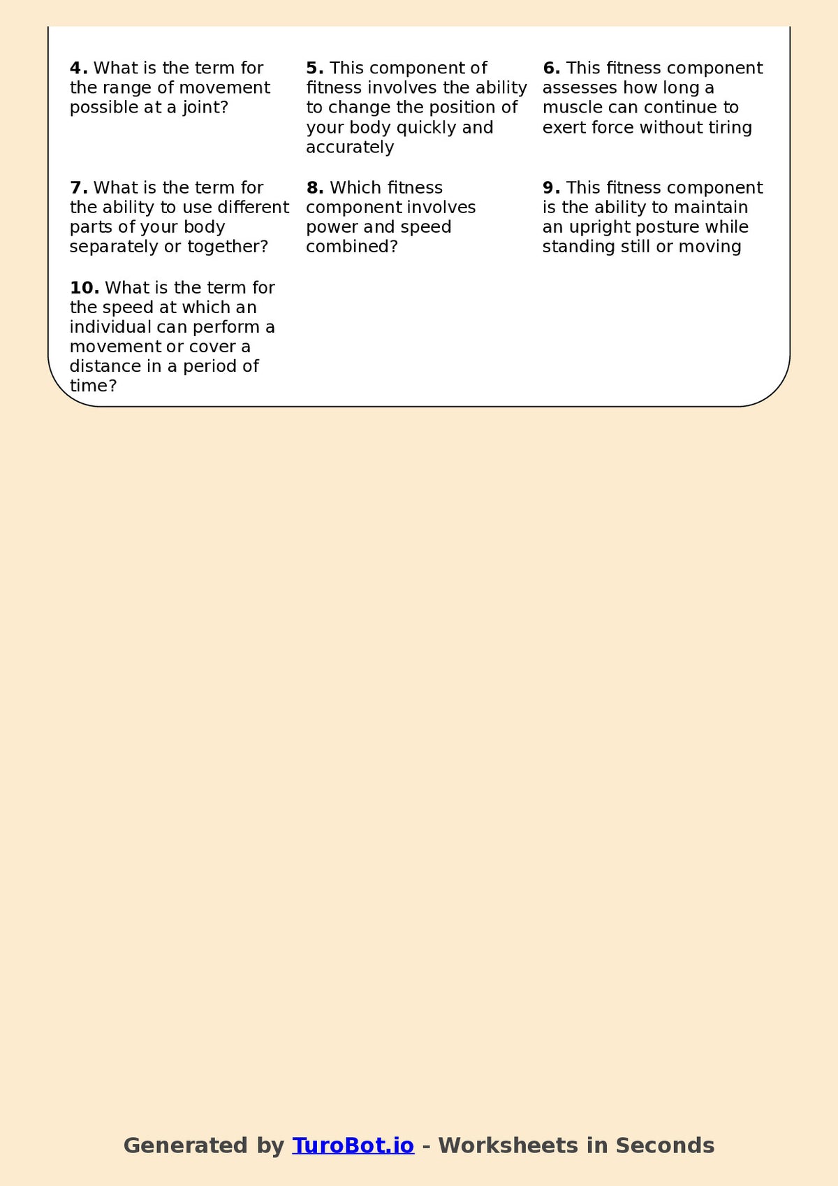 Physical Education (PDHPE) - Year 10 - Crossword - Fitness Components and Training