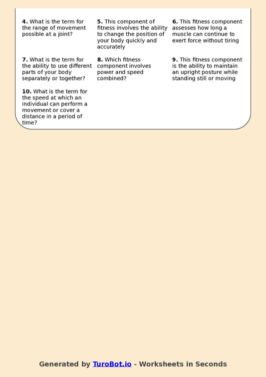 Physical Education (PDHPE) - Year 10 - Crossword - Fitness Components and Training